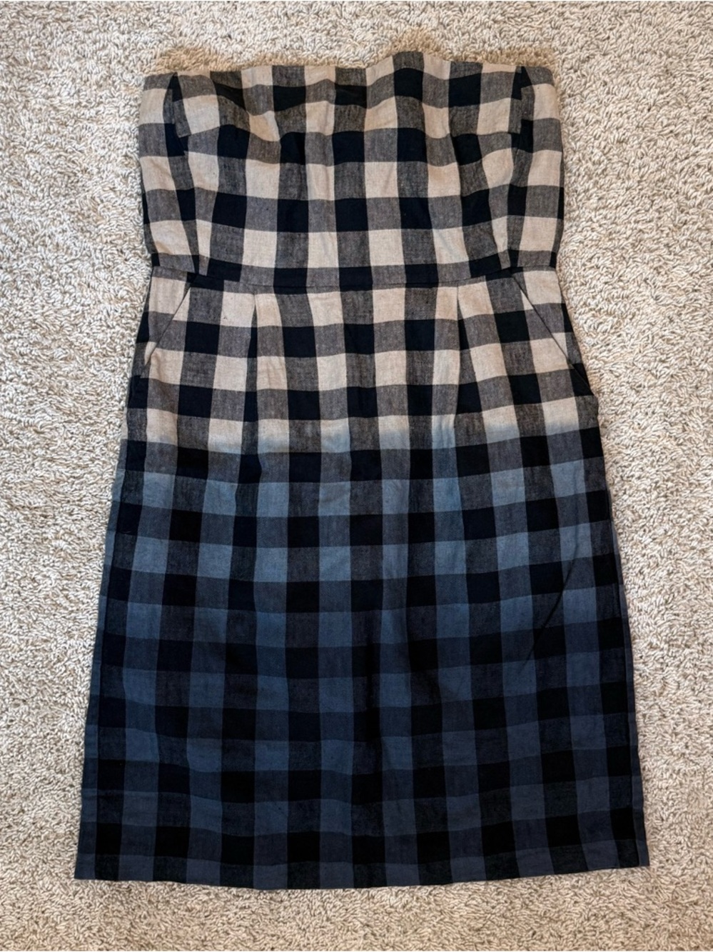 GAP Blue and Cream Hombre Checked Strapless Knee Length Dress, Size 6